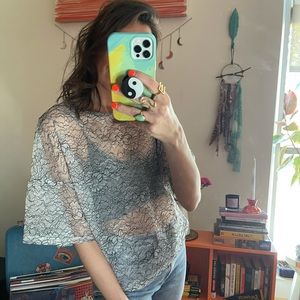zara | gray floral lace top